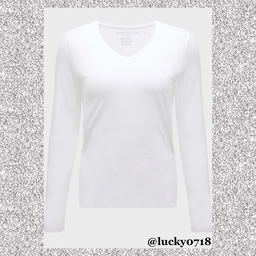 Majestic Filatures NWOT White V-Neck Long Sleeve Tee Sz 2 - Picture 3 of 8